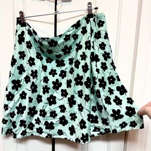 Cotton On Mint and Black Floral A-Line Skirt